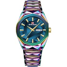 MASTOP Gold & Colorful Watch for Men Luxury Fashion Stainless Steel Waterproof Quartz Watch with Blue Dial, Day-Date Display