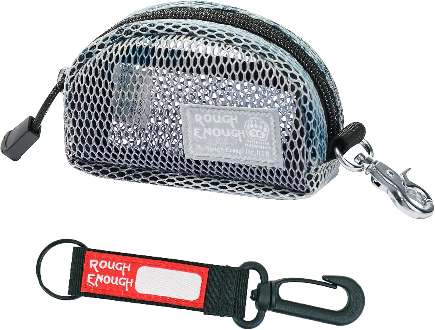 Rough Enough Small Coin Purse Pouch for Women Men Card Holder Wallet Earbud Case Keychain Zipper Coins Pocket with Clip On Buckle Blue Mesh