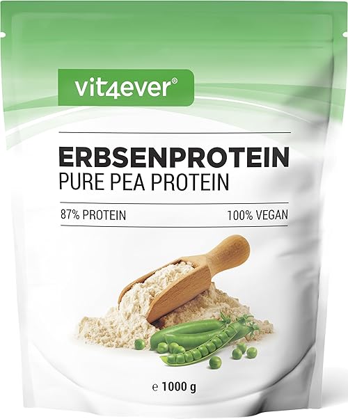 Pea Protein - Pura Proteína de Guisante en Polvo 1000 g (1 kg) - 87% Proteína - 100% Aislado de Proteína de Guisante - Sin gluten, sin soja, sin lactosa - Vegano - Origen Bélgica