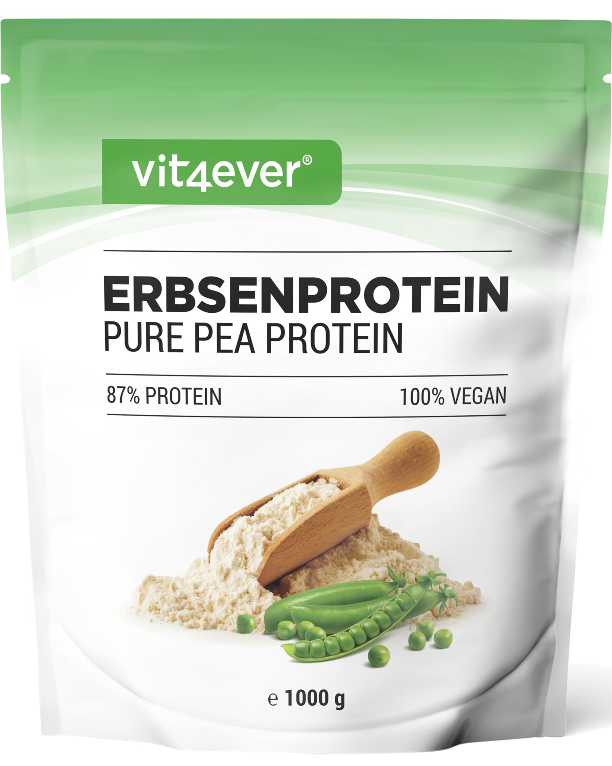 Proteine del Pisello in Polvere 1000 g (1 kg) - 87% Proteine - 100% Isolate (Pea Protein Powder) - Proteine Vegetali Vegane - Senza: Edulcoranti, Zucchero, Glutine, Soia, Lattosio - Origine Belgio