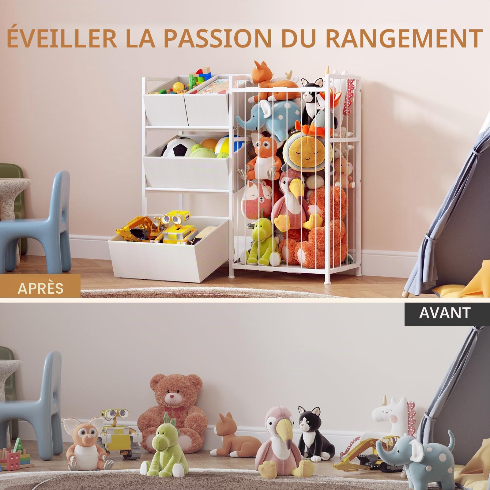 BBLIKE Rangement Peluche Chambre Enfant - Zoo Range Peluche en Roues, Meuble Rangement Jouet d'enfant, Coffre a Jouet pour Balles et Ours en Peluche Salle de Jeux (B)