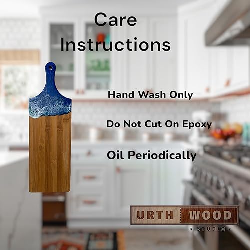 Miniatura 6 de Urthwood Studios - Tabla de bambú hecha a mano para charcutería con resina epoxi oceánica, tablas de queso y bandeja de servir para fiestas, tabla