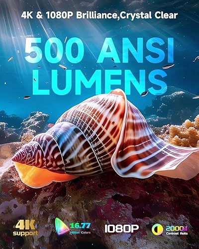 Miniatura 2 de Proyector para exteriores con WiFi y Bluetooth, proyector de 500 ANSI nativo 1080p para iPhone, proyector de películas para uso al aire libre,