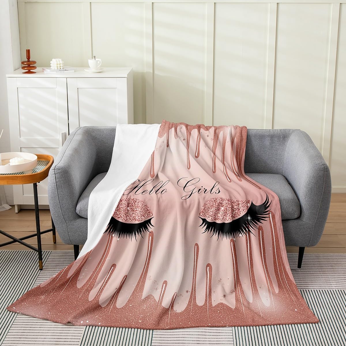 Erosebridal Pink Eyelash Throw Blanket Lightweight,Sparking Marble Fleece Blanket for Adult, for Girls Woman,Gradient Fluid Ink Flannel Blanket Queen,Butterflies Galaxy Bed Blanket Living Room Decor