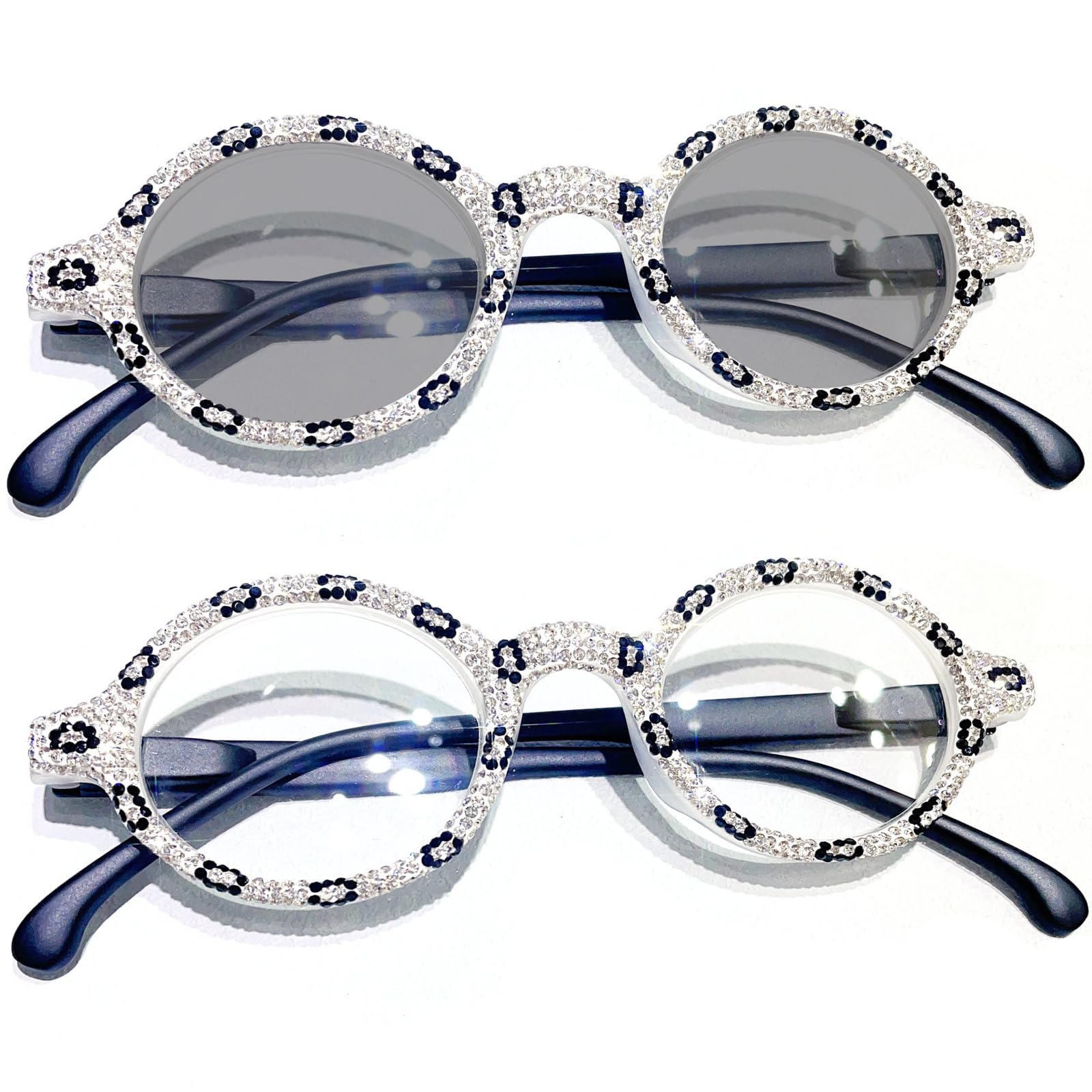 mincl Sparkling Crystal Diamond Round Bling Rhinestone Reading Glasses Women Transition Photochromic Sunglasses Reader (white, 0, multiplier_x)