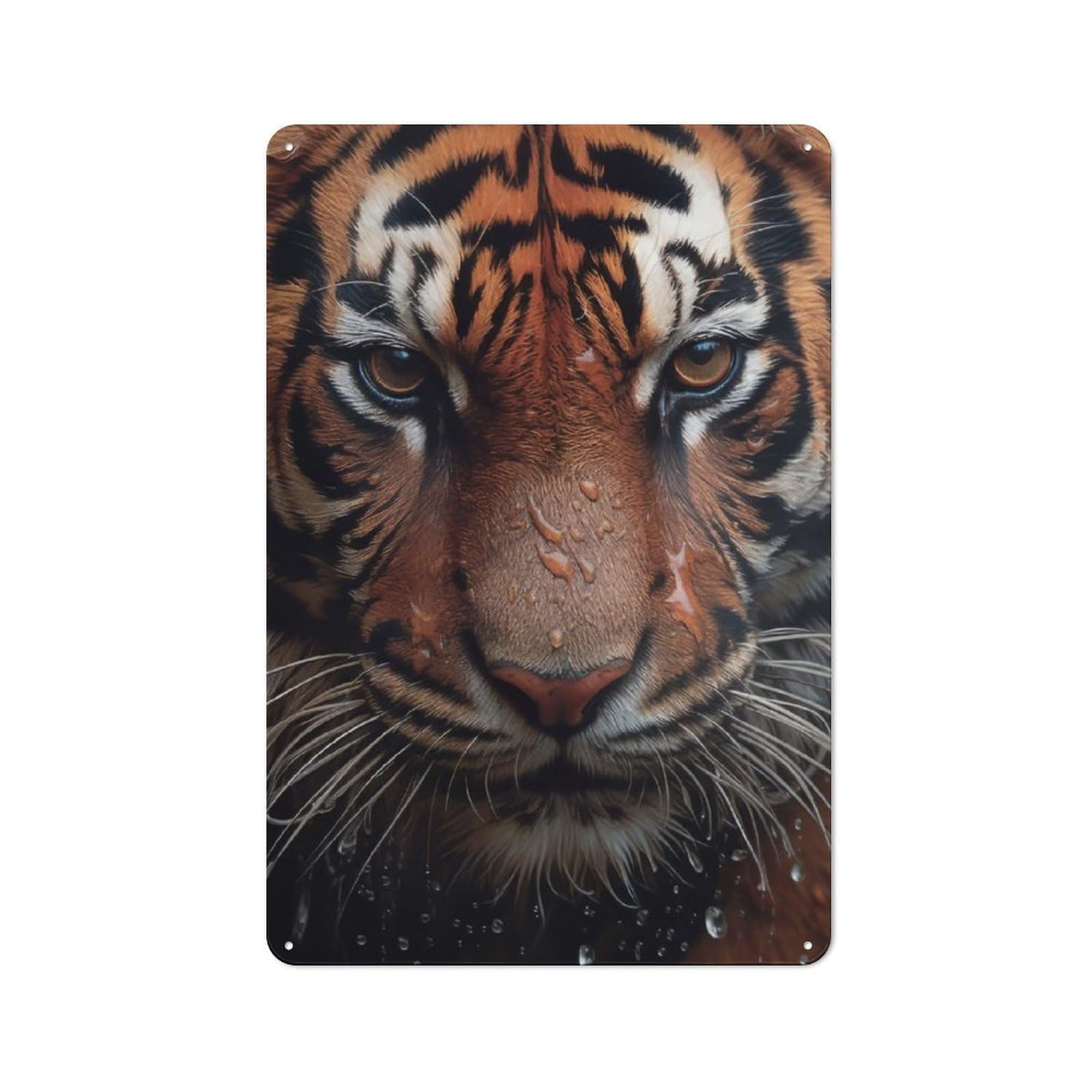 Junmoney Wet Tiger Closeup Vintage Tin Sign 30X20cm Featuring For Workshop Wall, Gift For Metal Sign Collectors During The Christmas Season