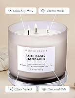 Vista 5 de Vela de soja perfumada de albahaca y mandarina, tarro grande de 3 mechas, 15.8 onzas, vela de aromaterapia de combustión limpia para aliviar