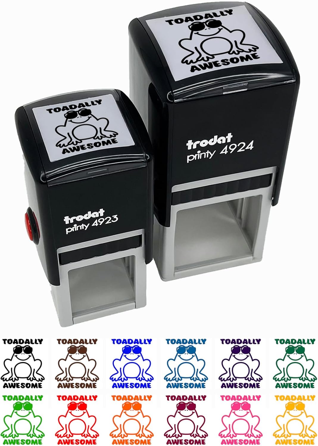 Toadally Totally Awesome Frog with Sunglasses Self-Inking Rubber Stamp Ink Stamper - 1-1/2 Inch Large - Blue Ink