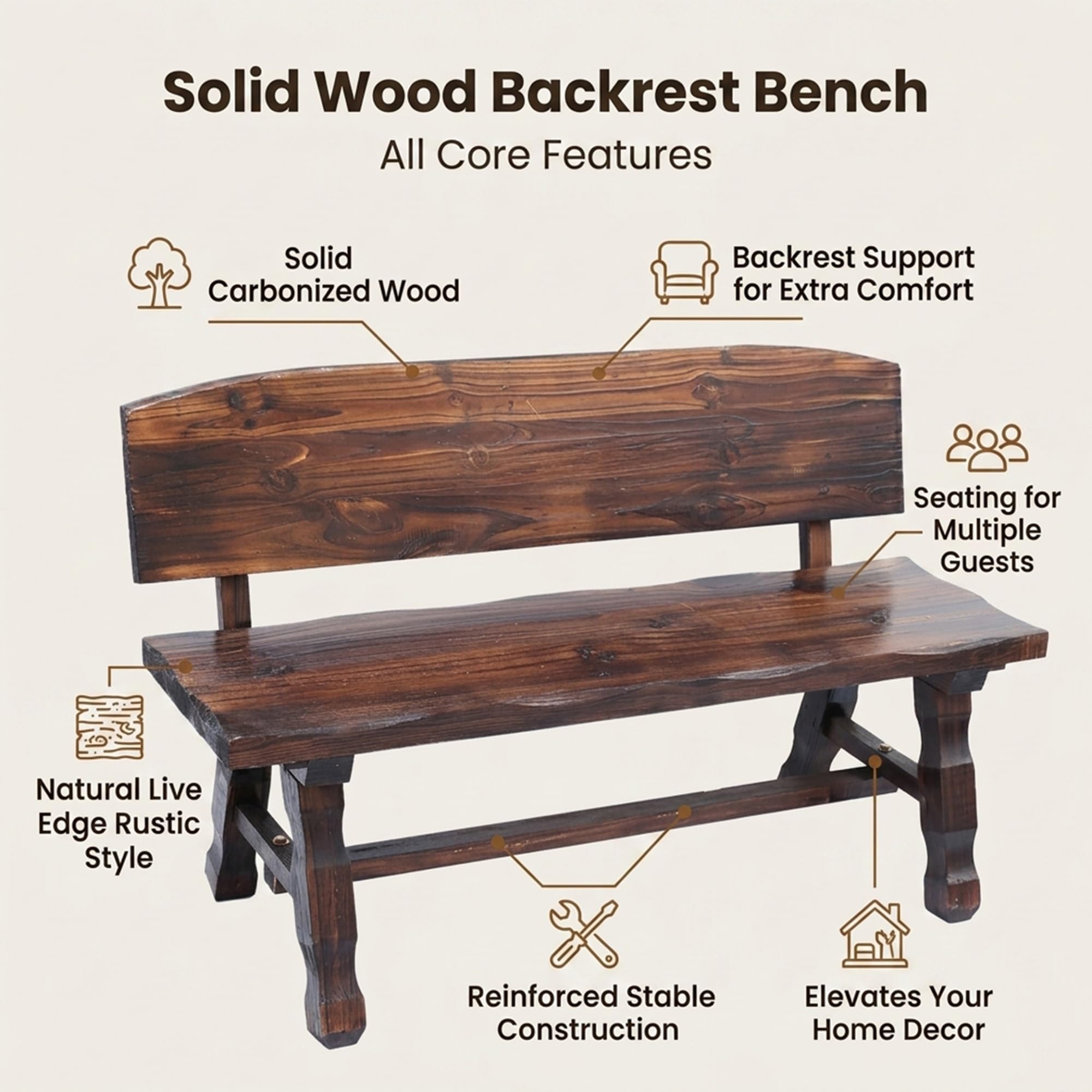 Banco de Jardín Exterior, Rústico Madera Garden Bench para 2 Personas, para Parque, Patio, Terraza(120CM)