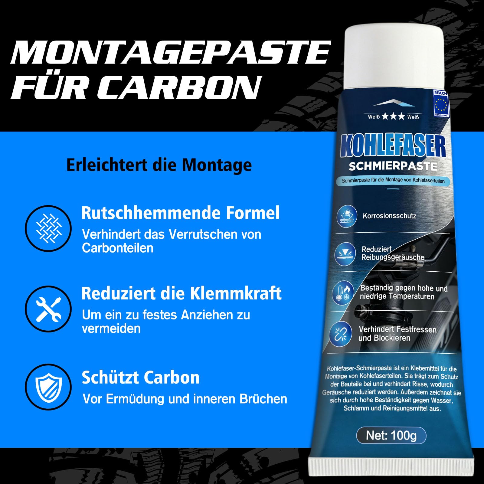 100g Carbon Paste Fahrrad Montagepaste für eine reibungsarme Leistung, für Carbon-Komponenten, Anti Seize& Kalt Schweißen, Mikrosandgestrahltes Fett für die Montage