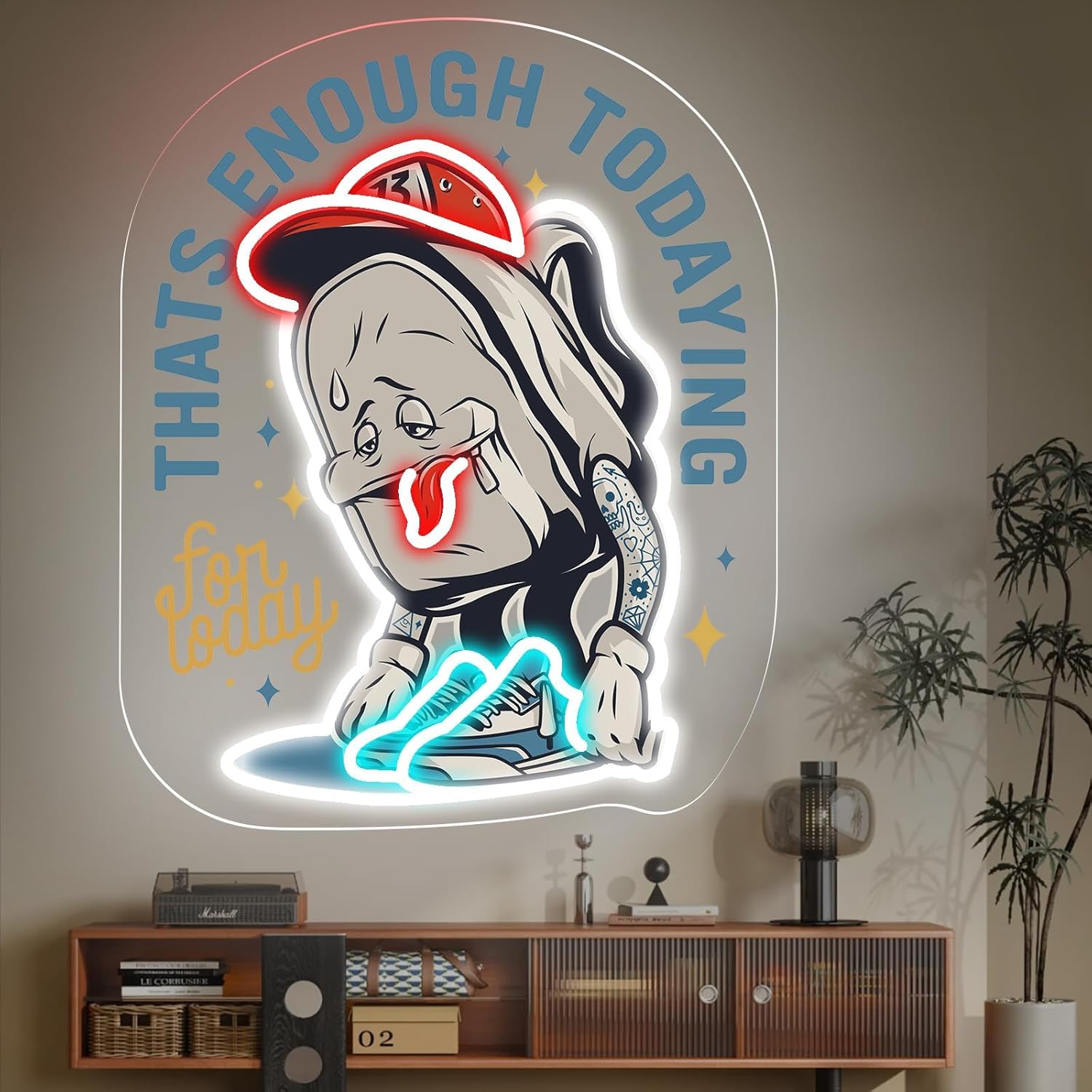 Thats Enough Todaying Neon Sign, USB Powered Dimmable Decorative Neon Light Home Dorm Bedroom Living Room Office Bar Wall Table Decor, Cool Wall Art Led Light Up Sign 17.1 x 11 In