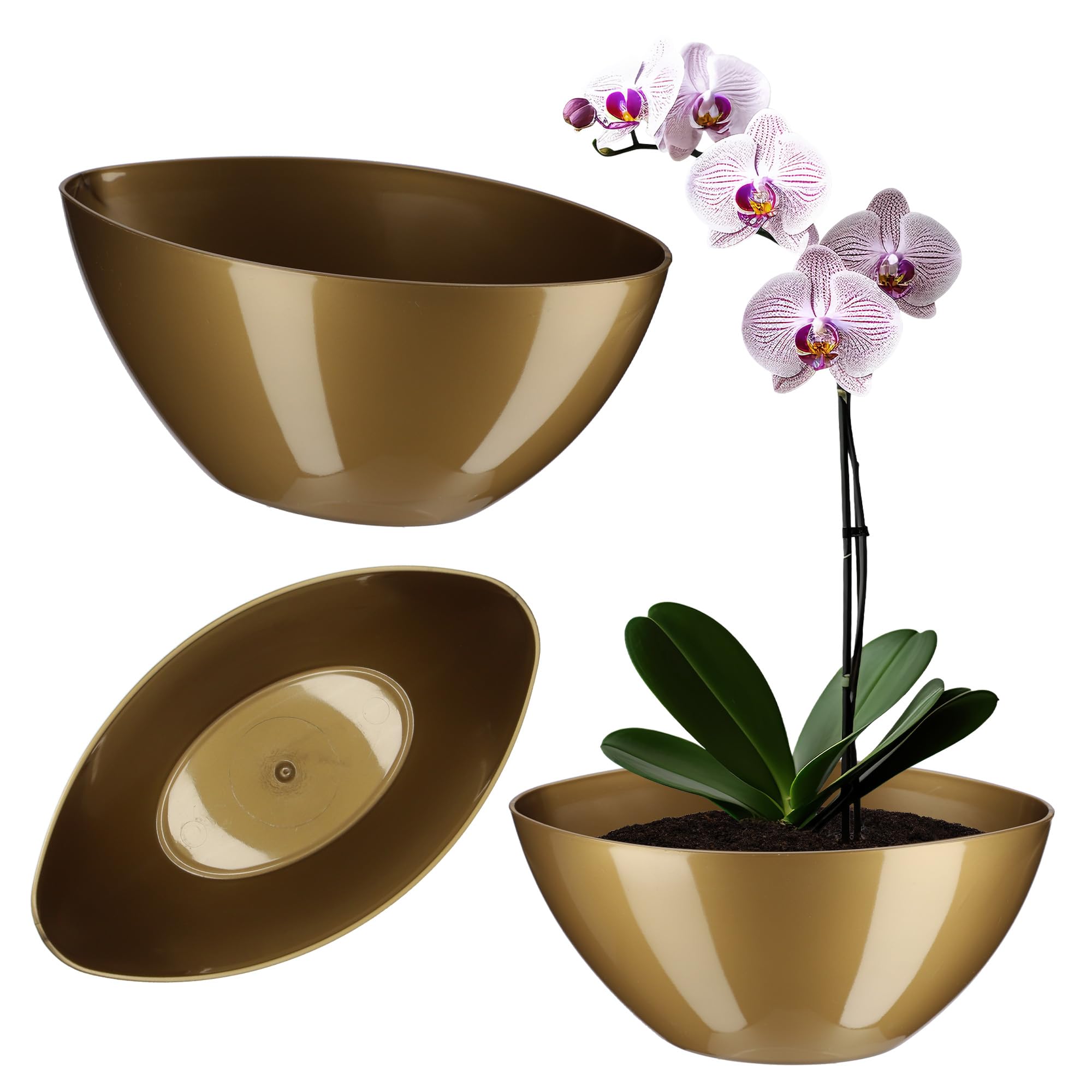 KADAX Blumentopf, ovaler Übertopf, Pflanztopf aus Kunststoff, Blumenübertopf, Deko, Pflanzkübel für Innen, Blumen, Pflanzen, Balkon, Blumenkübel, Pflanzgefäß, Moderne Form (21 x 12 cm, Gold)