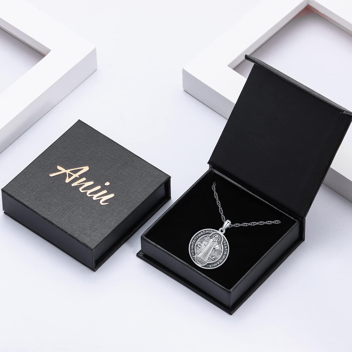 Aniu S925 Sterling Silver St Michael/St Christopher/St Benedict/Saint Jude/Jesus Crucifix/St Uriel/Archangel Raphael/St Patrick/Saint Andrew/Saint Florian Necklace for Men Women Protection Amulet Pendant Catholic Medallions Jewelry with Gift Box - Image 7