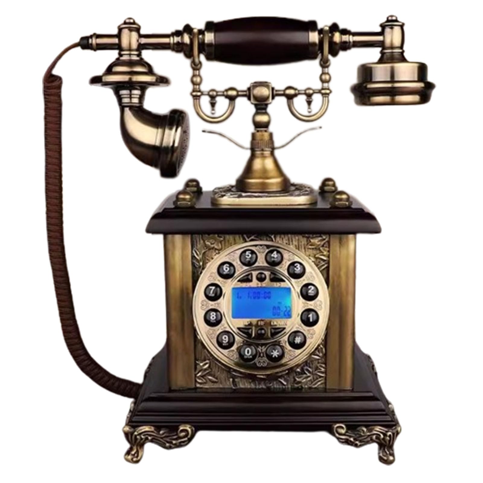 Telefon z przyciskiem Retro Drewniany telefon przewodowy Telefon stacjonarny Vintage Telefon stacjonarny Dekoracja domu/biura
