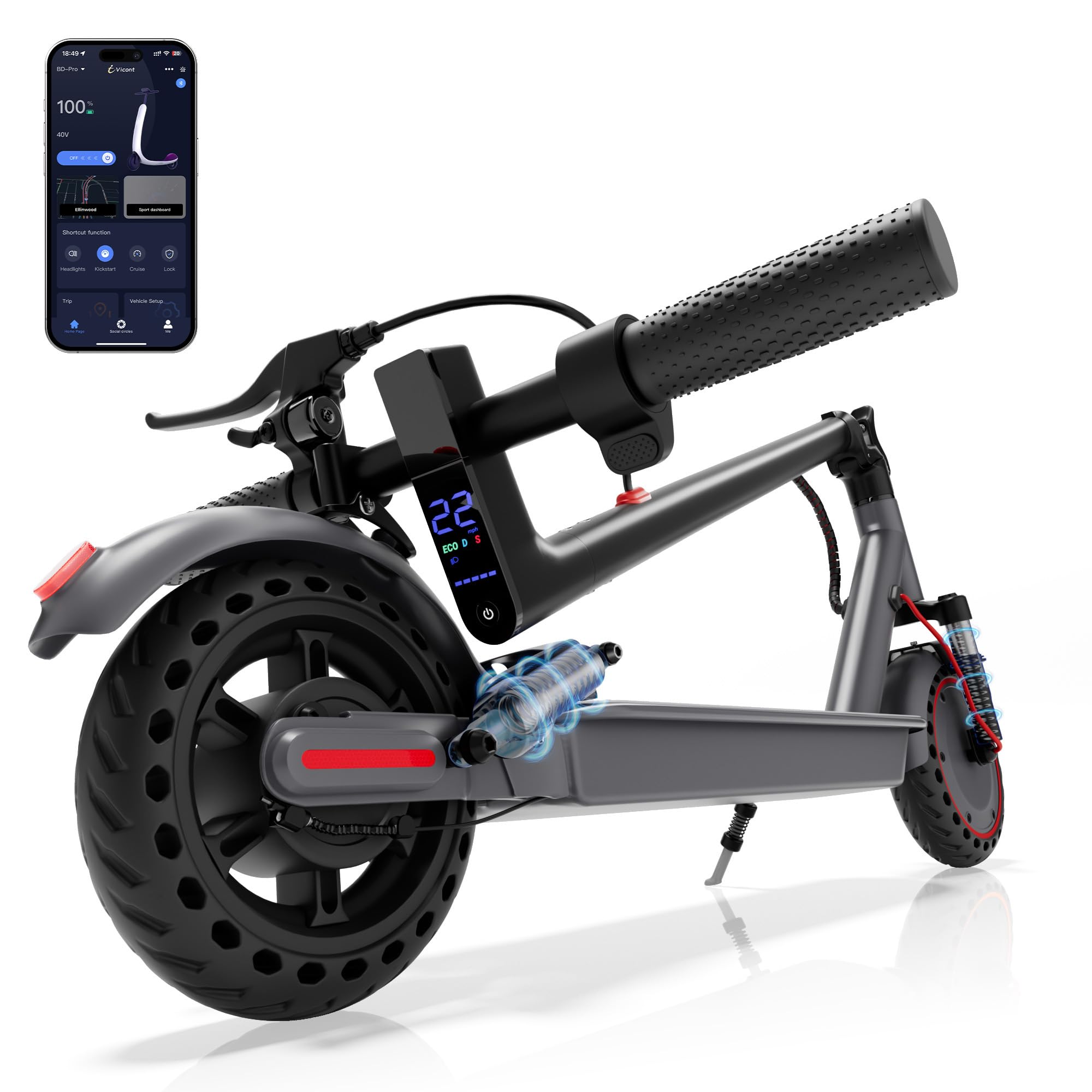 electric scooter for adults, folding e scooter with 250w-500w motor 16-26 mph top speed, max 10-60 miles long range, 6.5''/8.5''/10''/14'' tires commuting scooters with dual brakes system
