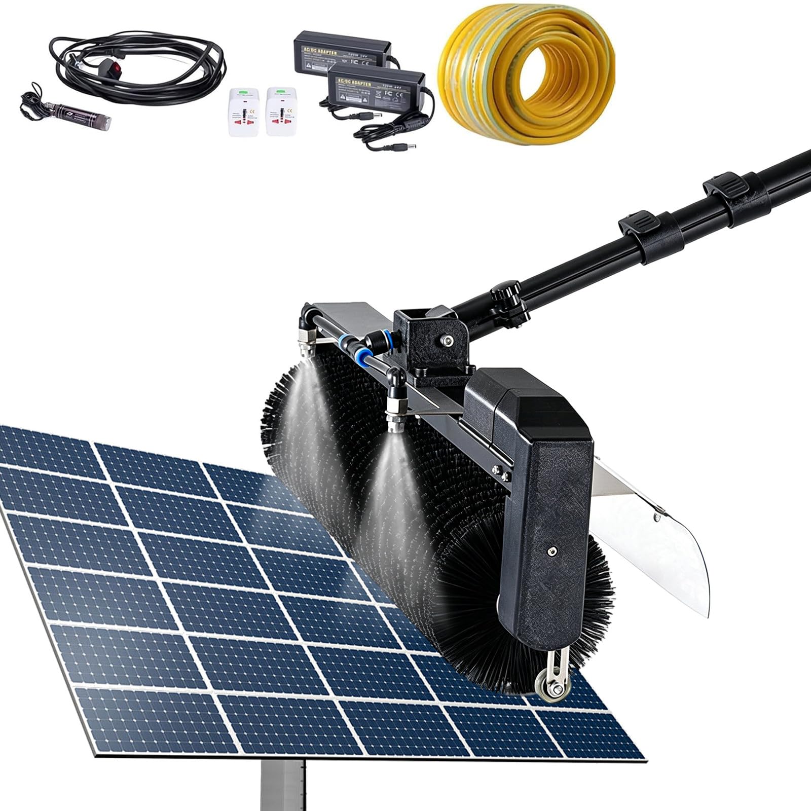 RUODATONLY Solar Panel Cleaning Roller Brush, w/10m Extension Hose & Water Pump, Professional Long Reach Soft Brush for Solar Panel Cleaning, Solar Panel Cleaner with 60CM Rotary Head 5.5m/18ft