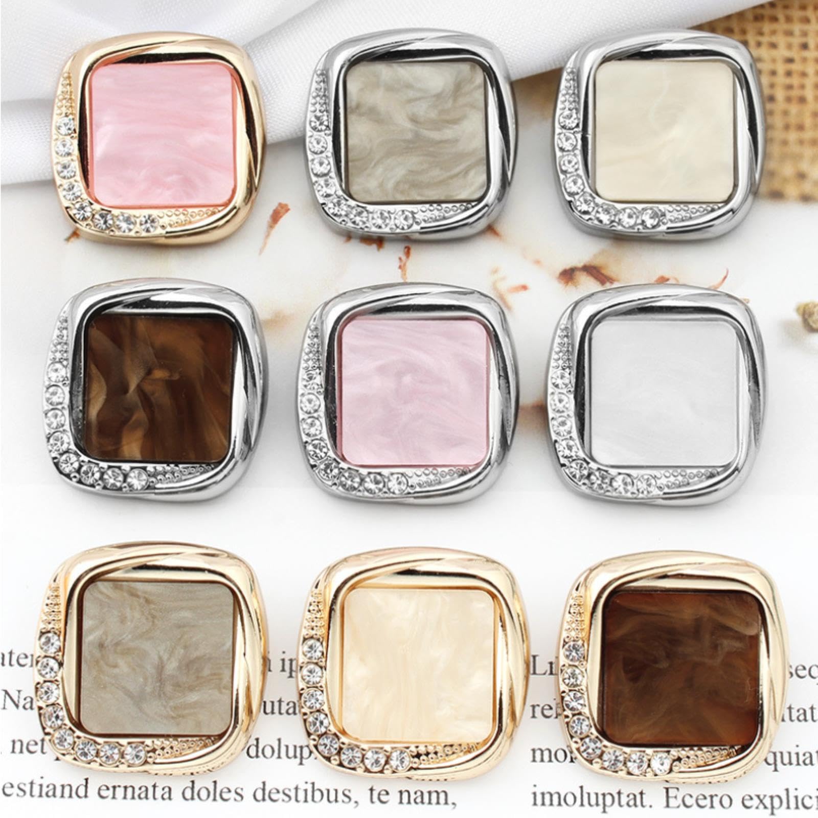 bottoni vintage, Bottoni in metallo con gambo quadrato e strass da 20/23/25 mm for cucito fai te, abbigliamento, cappotti, maglioni, cardigan, bottoni grandi, accessori(Silver Framed Beige,20mm 2pcs)