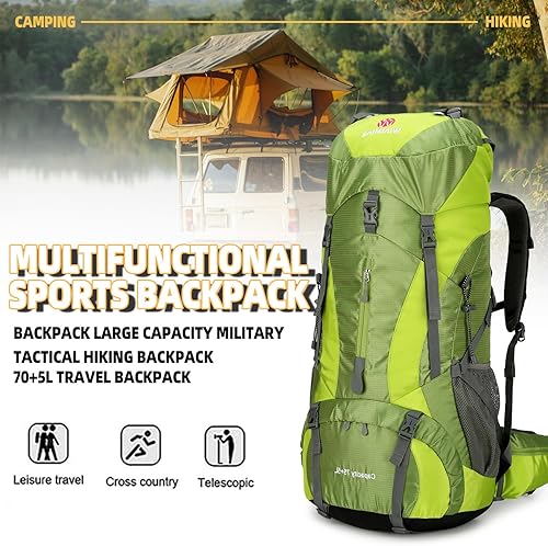 Miniatura 6 de Mochila de senderismo impermeable de 75 L, bolsa seca de nailon Ripstop, ligera, para hombres y mujeres, campamento al aire libre, viajes, escalada,
