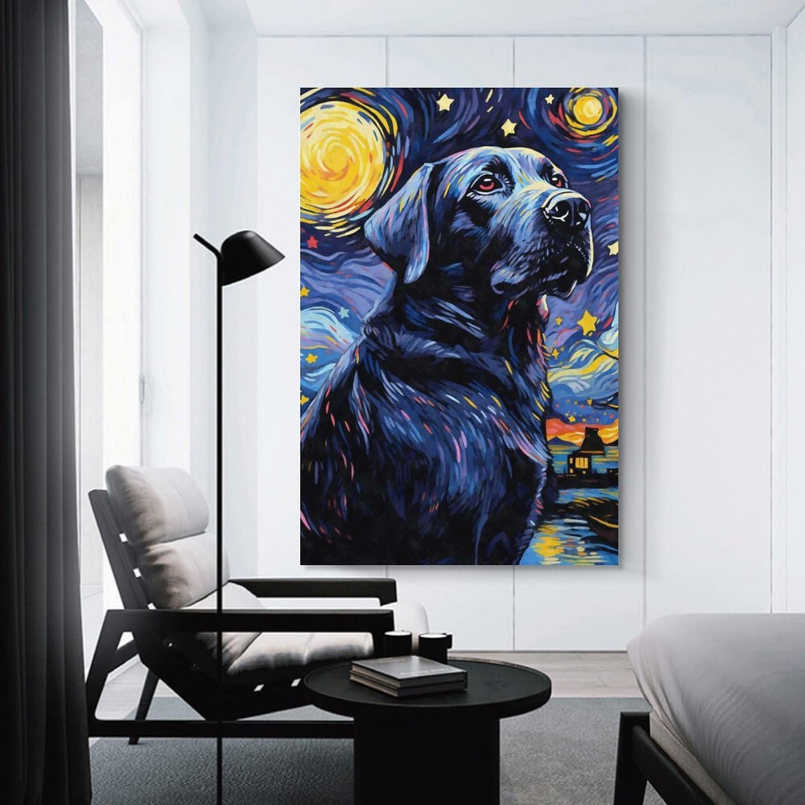 Junmoney Labrador Starry Night Wall Picture Print 20x30inch(50x75cm), for Entrance Spaces, Stair Walls Or Halls, Decorative Canvas Styling for Entry Areas