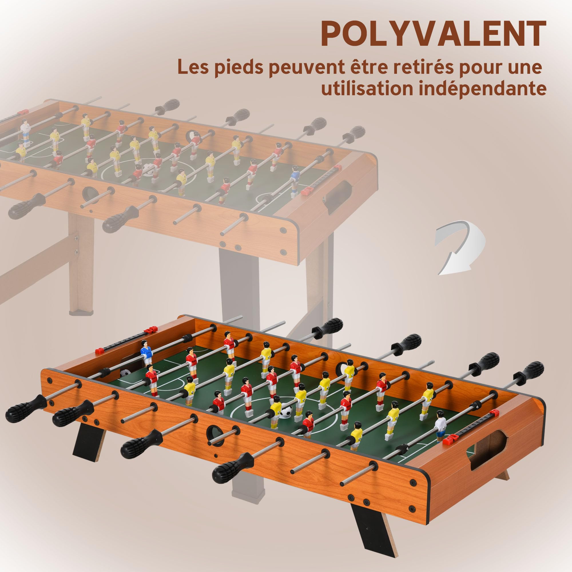 HOMCOM Mini babyfoot Compact et Solide, Table de Baby-Foot, Jeu Familial avec 22 Joueurs, 2 balles, 2 compteurs de Score, 84,5L x 40l x 61,2H cm