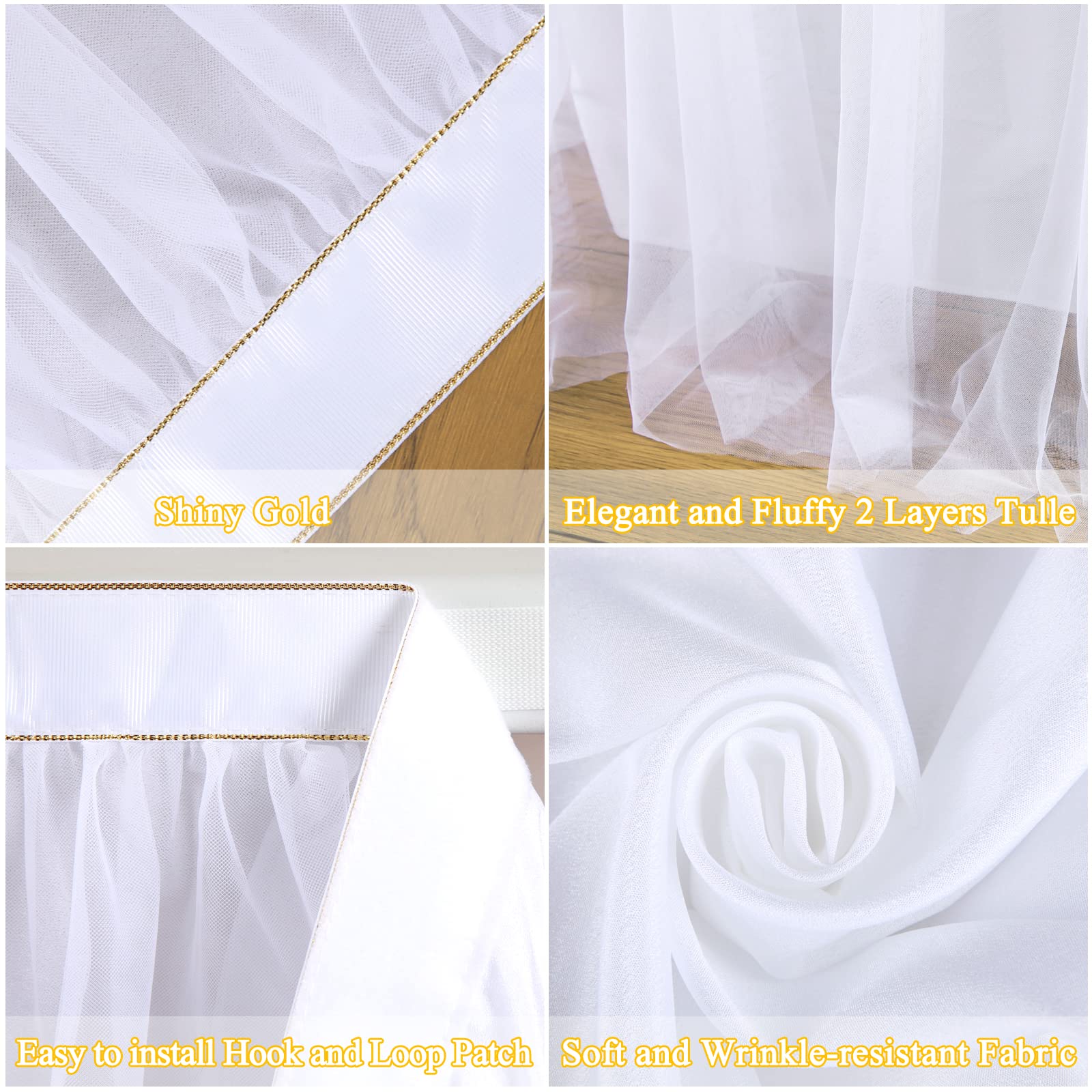 Weiß Tüll Tischröcke für Babyparty, Tischdekoration Tutu Tischrock für Kuchen, Geburtstag, Taufe, Hochzeitstische, L183×H76cm