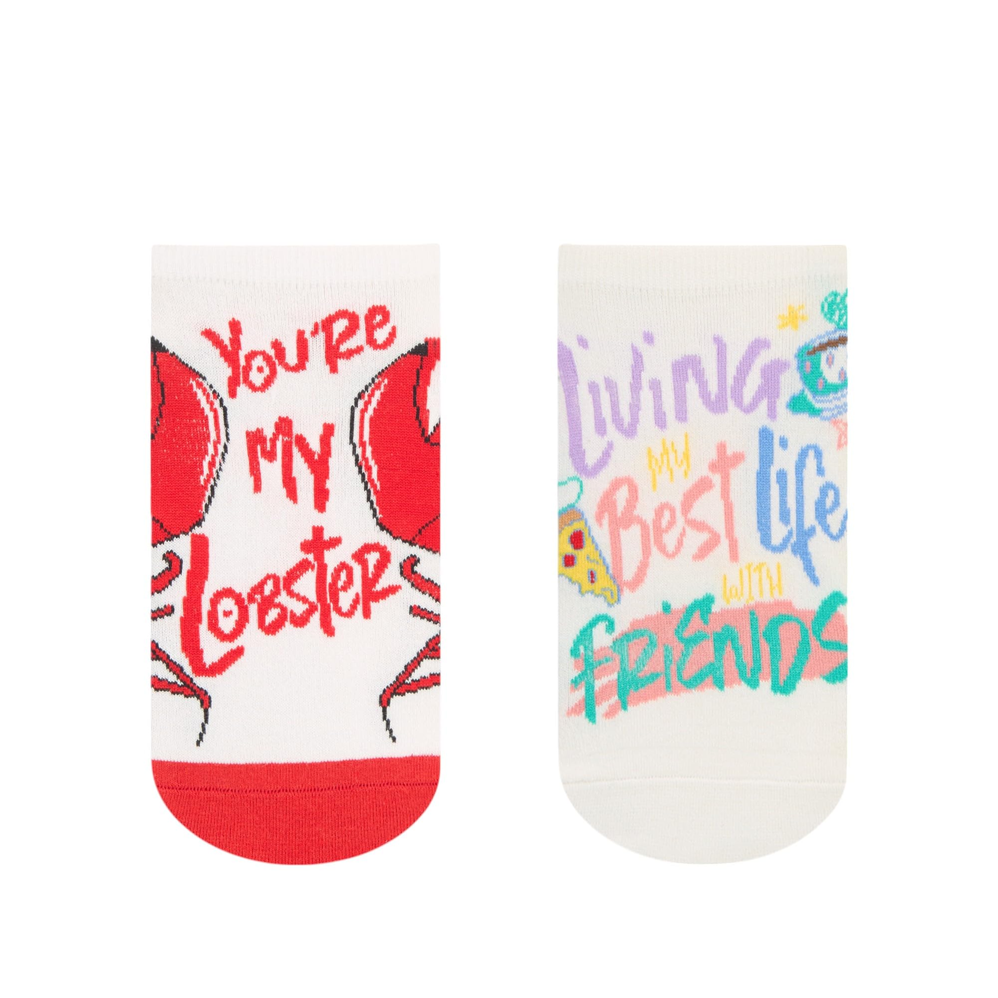 balenzia SocksXpress Friends You are my lobster & Living my best life with friends Lowcut socks for women (Pack of 2) - White-picture-23