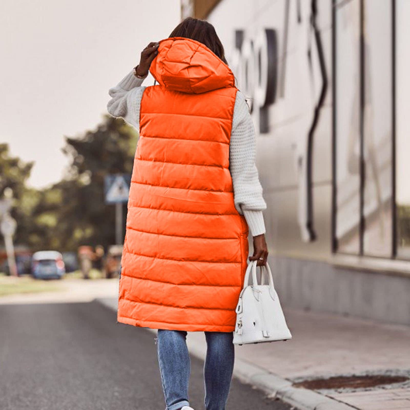 Genérico Chaleco Mujer Invierno,Chaleco con Capucha Larga chaqueta de entretiempo Borrego Invierno acolchada talla grande Chalecos cálida para clima frío