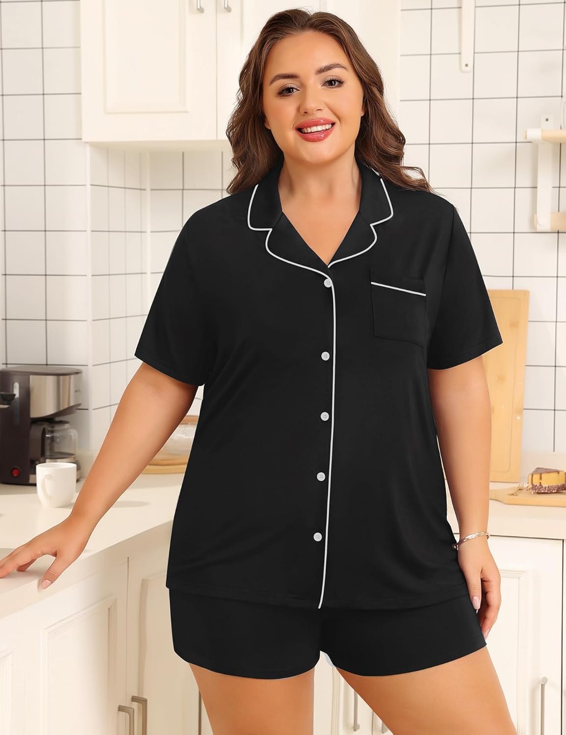 Women's Plus Size Pajamas Button Down Shirt and Shorts 2 Piece Pj Lounge Sets Short Sleeve Sleepwear Soft Loungewear - Image 3