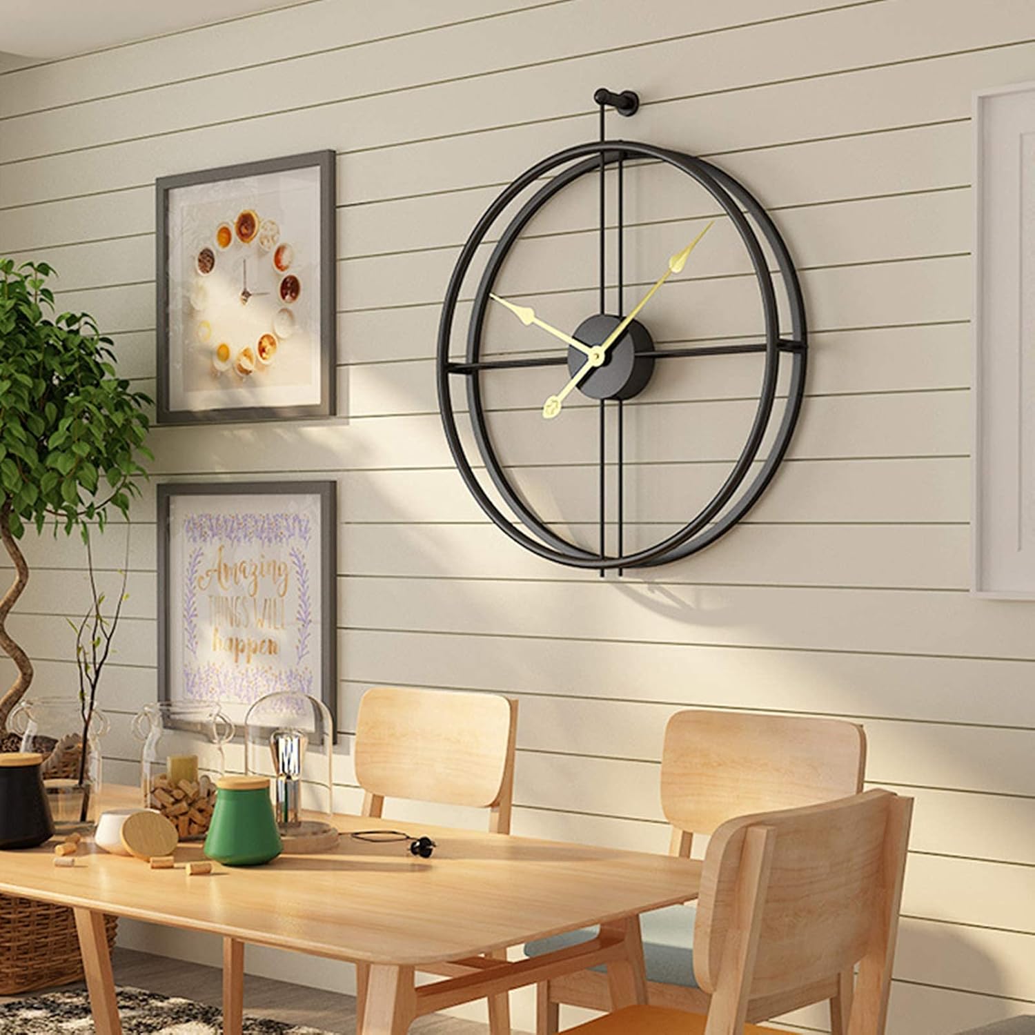 Outdoor Garden Home Decoration Wall Clock, 50 cm Large Round Wrought Iron Garden Clock Giant Open Face Retro Waterproof Outdoor Clock Indoor Outdoor Decoration Mute Quartz Home Dec