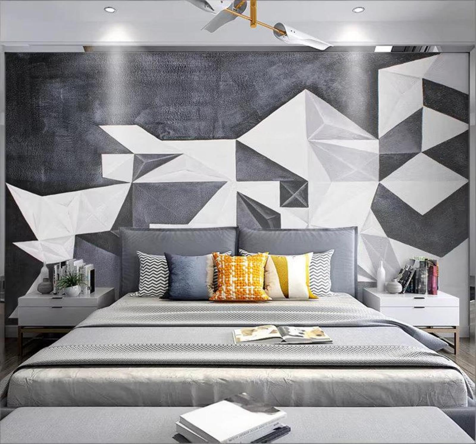 Contemporary Luxury Black and White Three Dimensional Geometric Patterns 3D Wallpaper Easy Install Feature Office Living Room Sofa Bedroom TV Background Wall Decoration-250cm×170cm