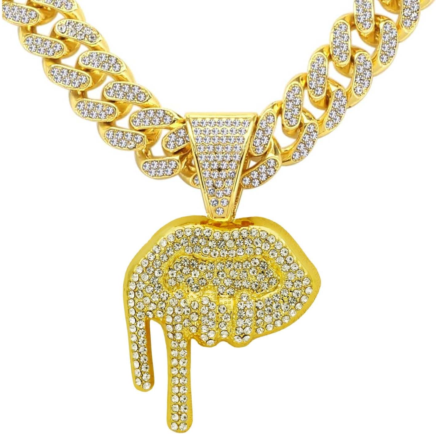 Men's Iced-out Cuban Link Chain,Diamond Pendant Choker Necklace Rapper Hip-hop Jewel
