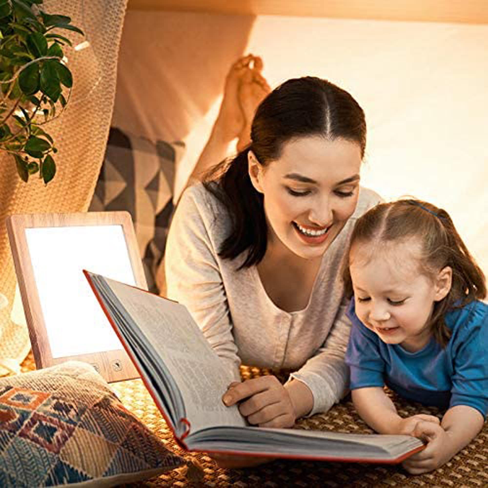 Multi Focus White and Green Light Therapy Lamp Sun Box- for MIGRAINE sufferers- 10000 Lux LED UV-Free with Touch Timer Function, Adjustable Brightness Control- Happy Mood Light (Wood Grain)