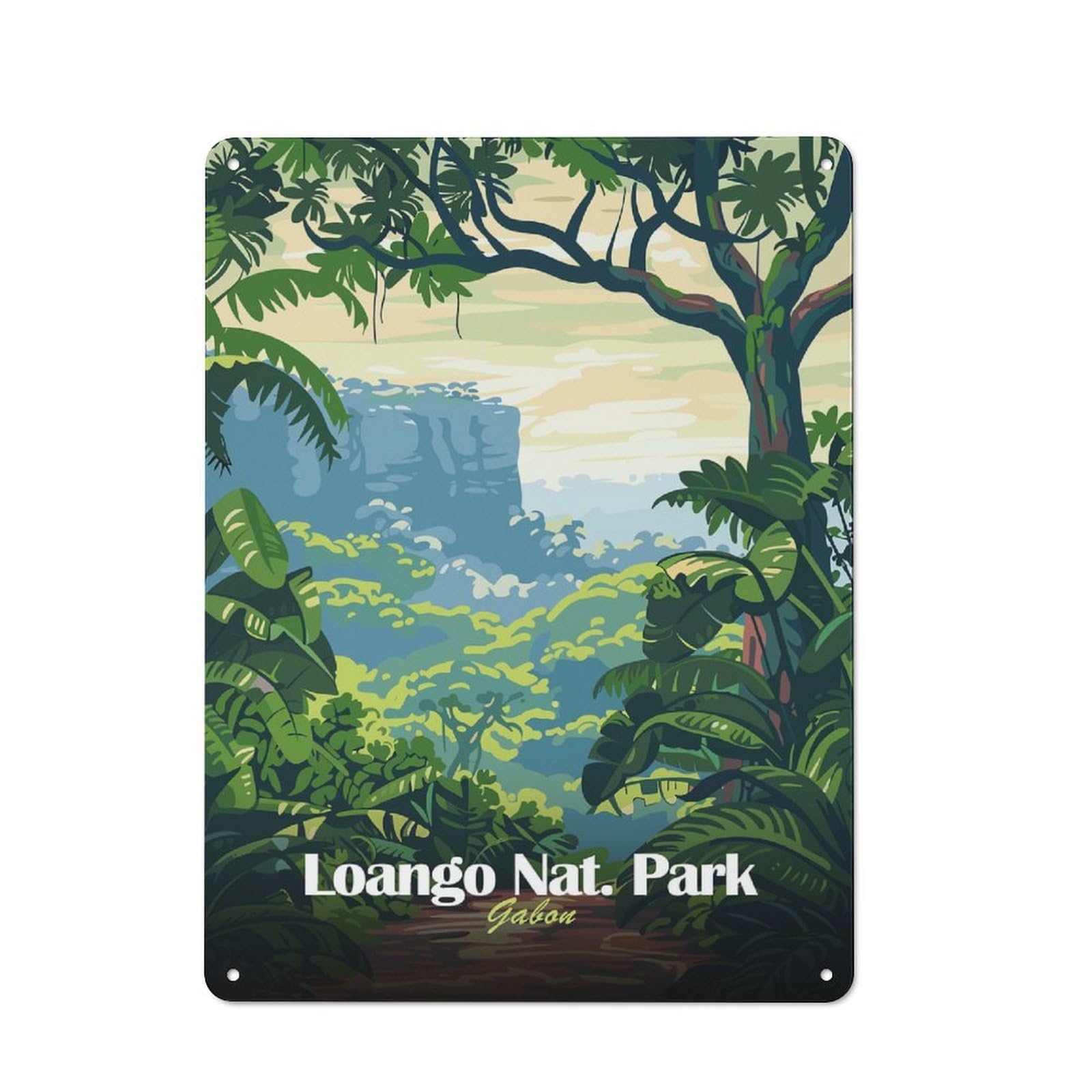 Junmoney Style-10 Rustic Metal Sign 40X30cm Featuring Loango National Park, Gabon Illustration For Hallway Wall, A Decorative Gift For A Newly Furnished Hallway