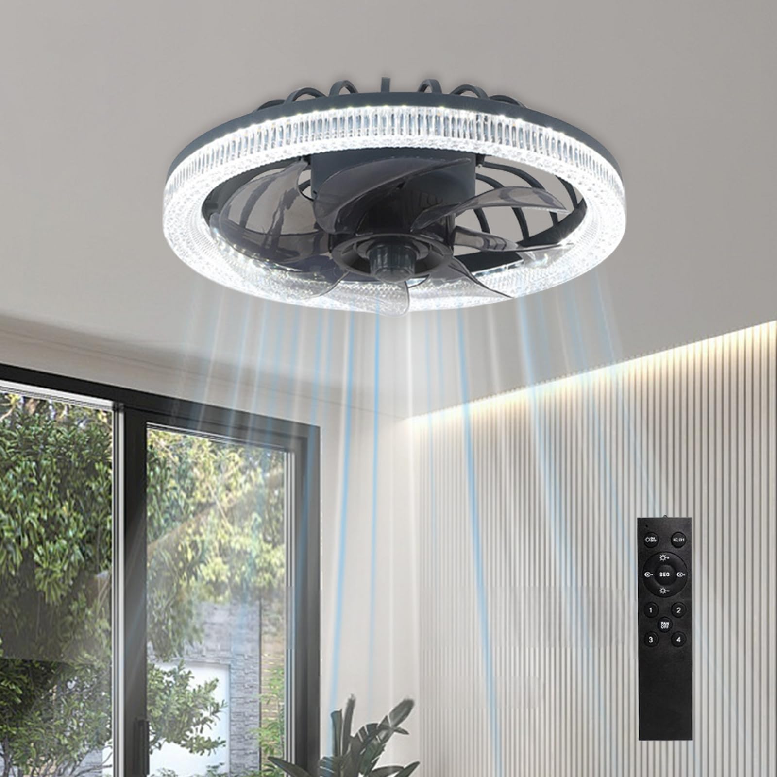 Ventilatore Da Soffitto Con Luce LED E Telecomando – 40 Cm, Pale Nascoste, 4 Velocità, Silenzioso, Per Camera E Soggiorno
