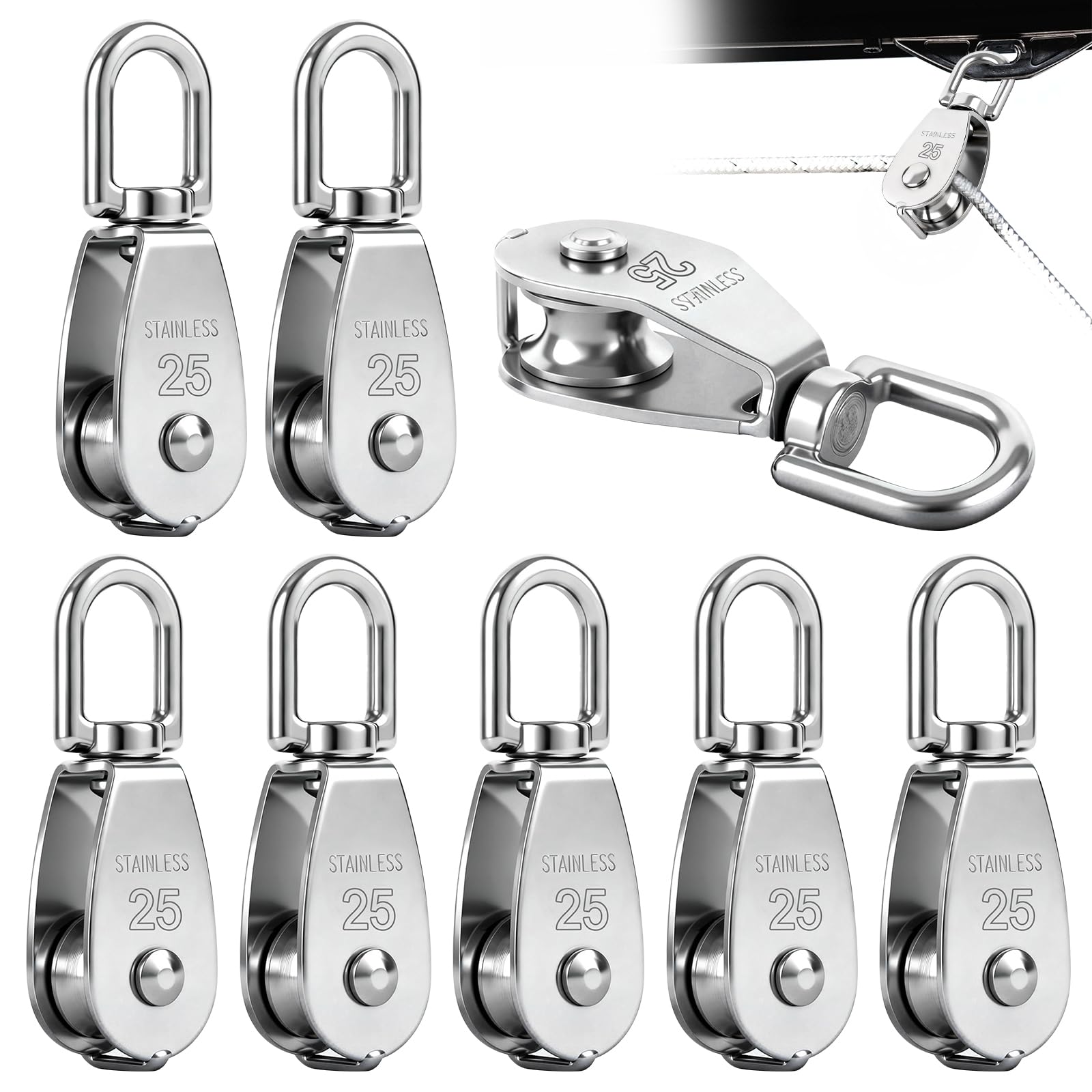 Poulie en acier inoxydable M25 lot de 8 blocs de poulies individuelles 150kg
