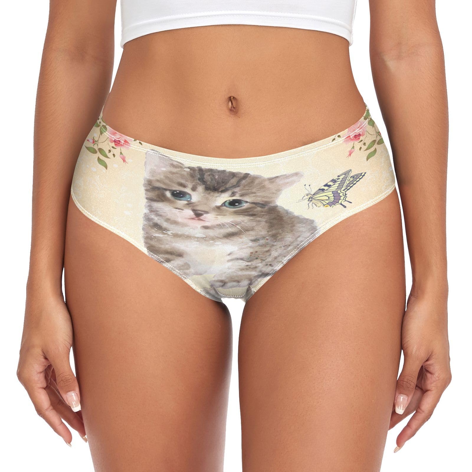 Youjuner Women's Multicolor Underwear Retro Cat Print Comfy Knickers Basic Briefs Hipster Pants For Girls