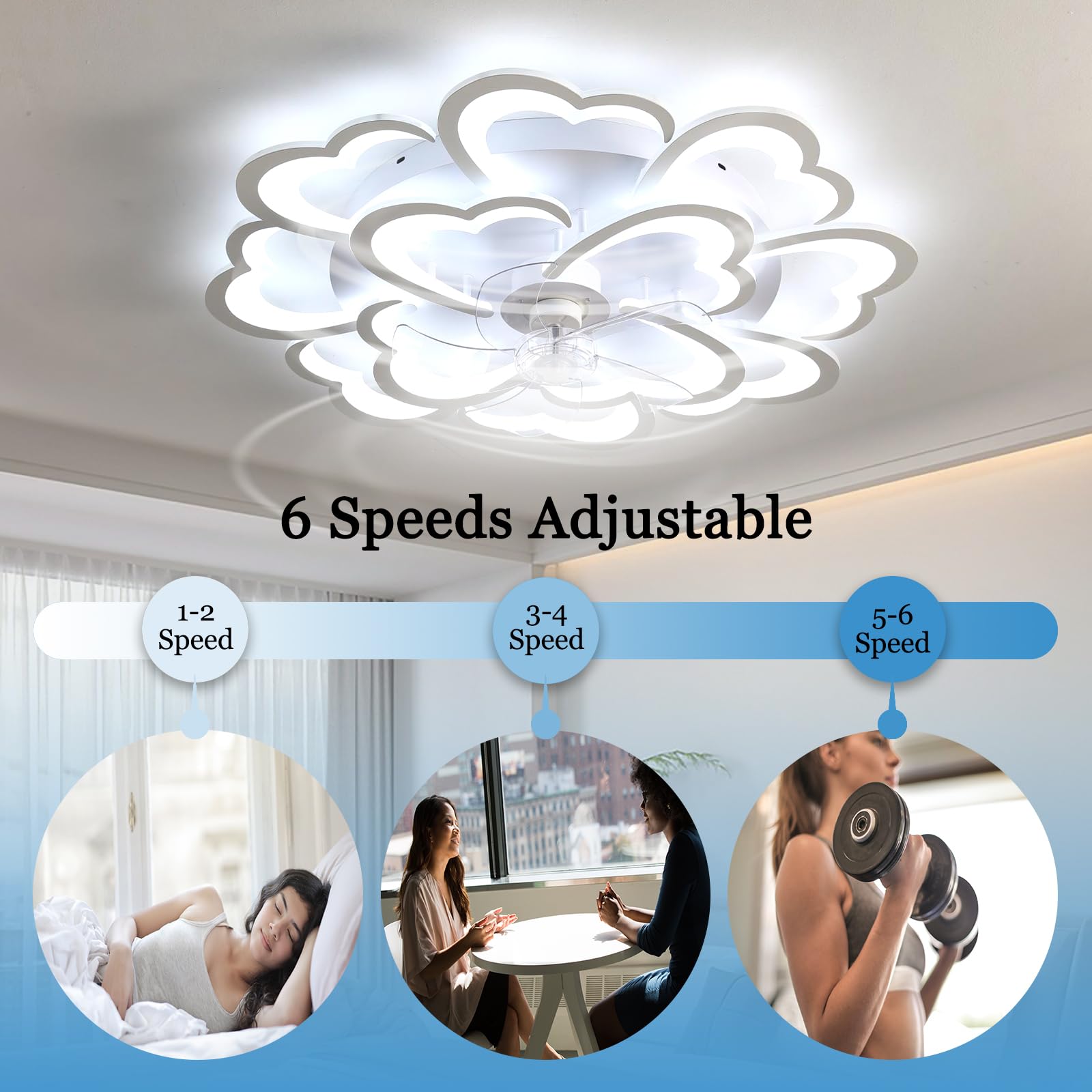 34.6in Fiore Ventila Soffitto Con Luce Reversibile Dimmerabile Smart Lampadario Ventilatore Da Soffitto E Telecomando Silenzioso Timer Plafoniera Con Ventilatore Soffitto Per Soggiorno