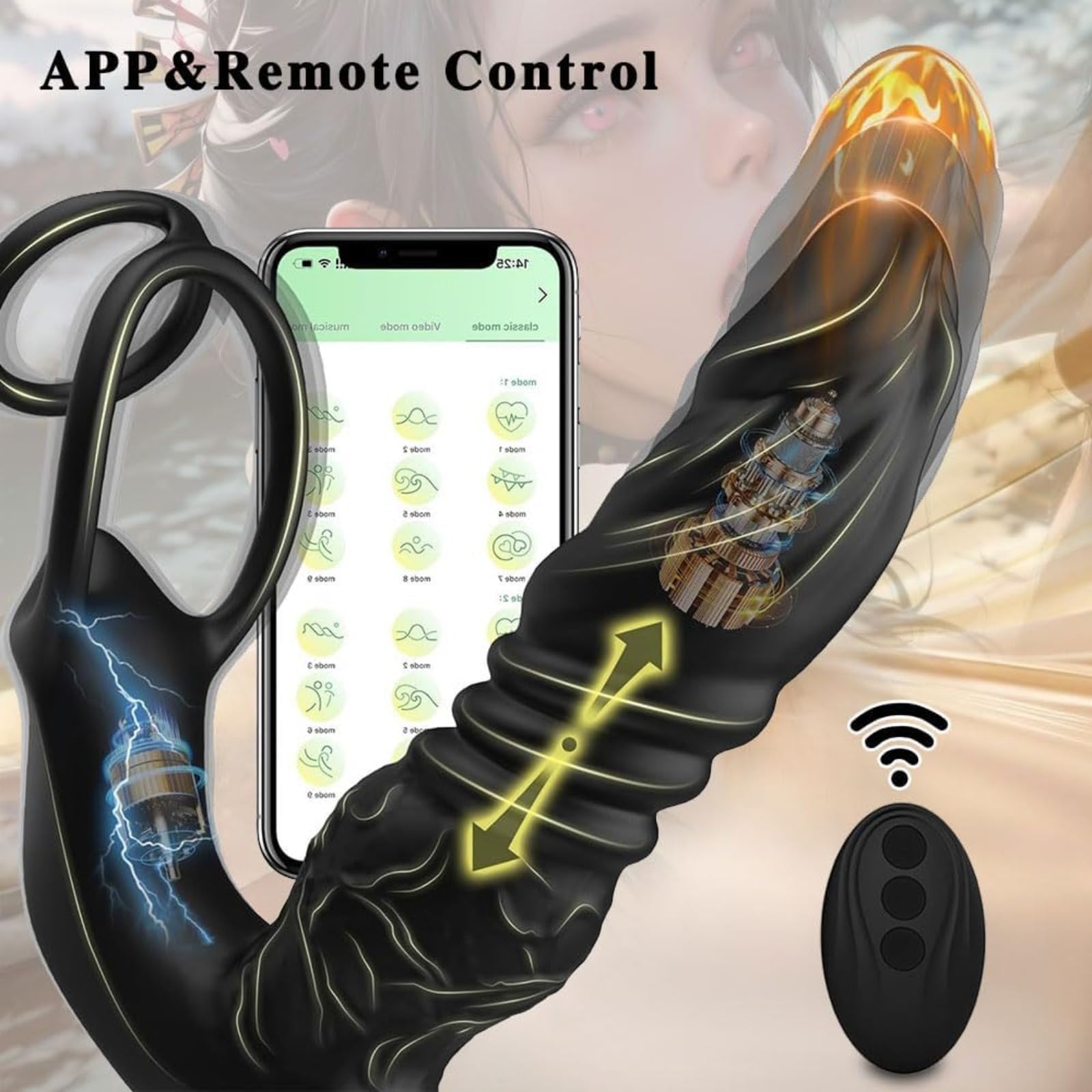 Controllo tramite app, massaggiatore, con doppio anello anale in silicone, plug anale, dildo, giocattoli erotici di fantasia