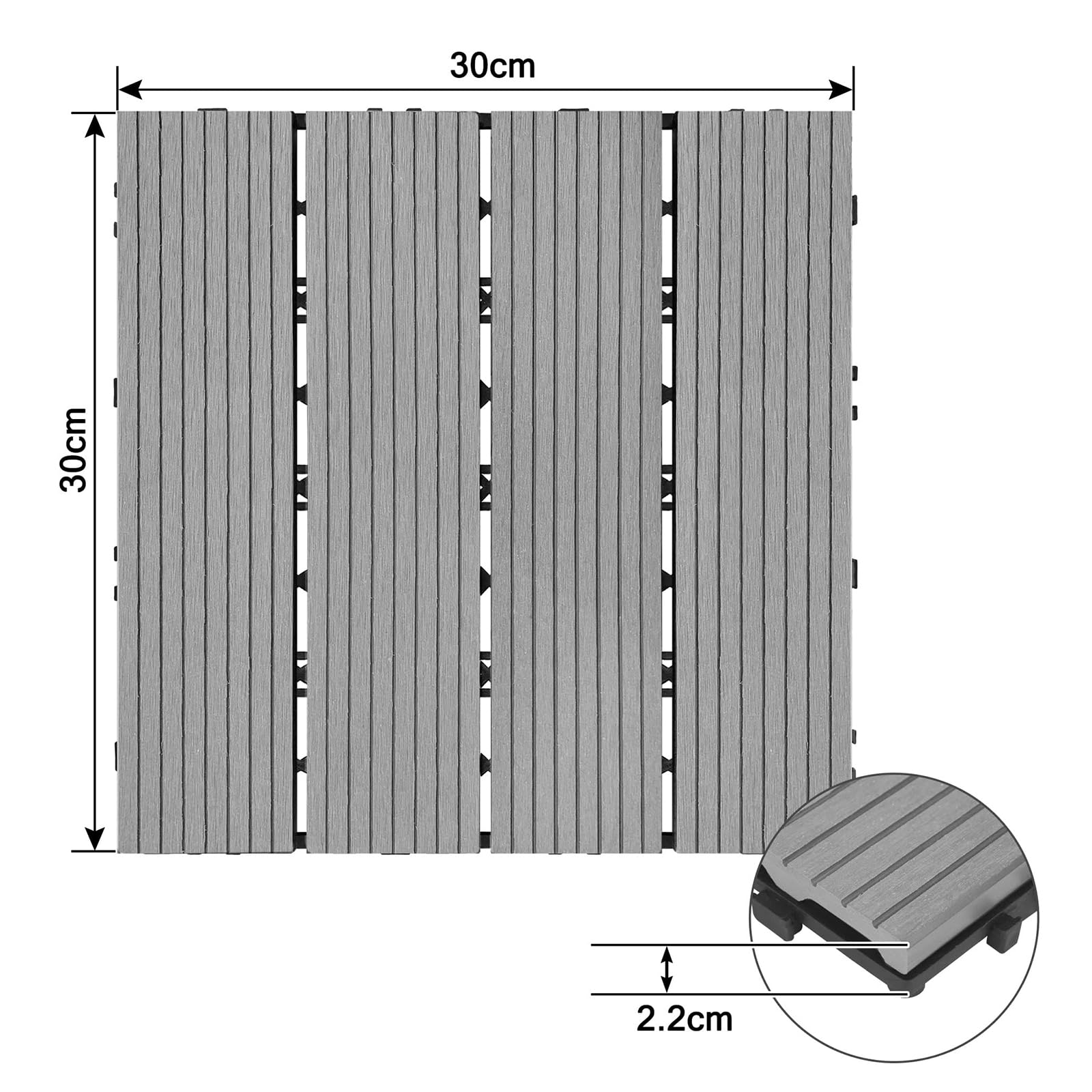 Caillebotis Bois Dalle Terrasse Exterieur Sol Balcon Exterieur Dalles Terrasse Clipsable RevêTement Sol Balcon Exterieur Light Grey 11pcs/1 m²