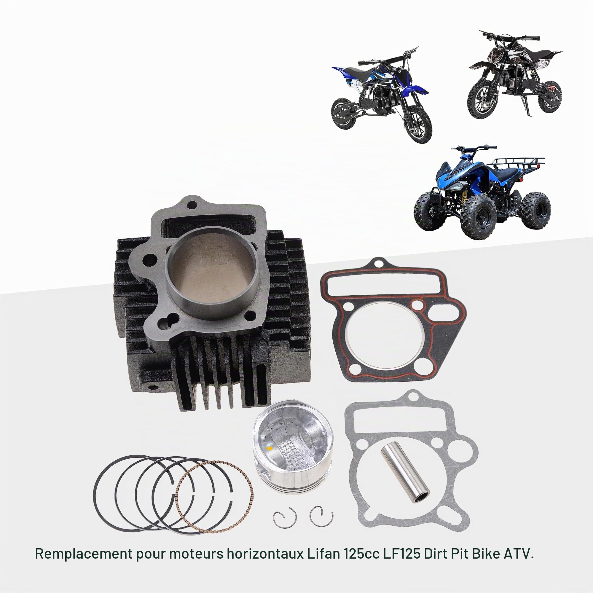 GOOFIT 52.4mm Kit de Reconstruction d'assemblage de Chemise de Cylindre Joints de Segment de Piston Remplacement pour Moteur de Moto 4 Temps LIFAN 110CC 125cc ATV Go Kart Pocket Dirt Pit Bike