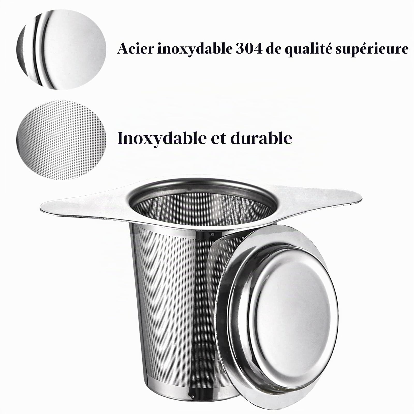 2PCS filtre a the avec Poignées & Couvercle, infuseur à thé, filtre the pour tasse, passoire à thé, thé infuseur, infuseur thé tasse, pour Mug/Tasse/Théière/Verre.