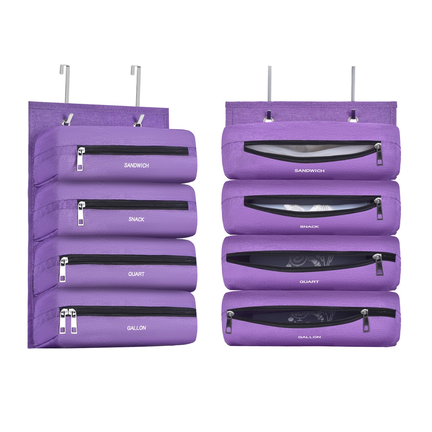Zipper Bag Organizer Compatible with Gallon, Quart, Sandwich & Snack Food Storage Bag, Kitchen Plastic Bag Storage Organizer for Kitchen RV Camper (Purple)