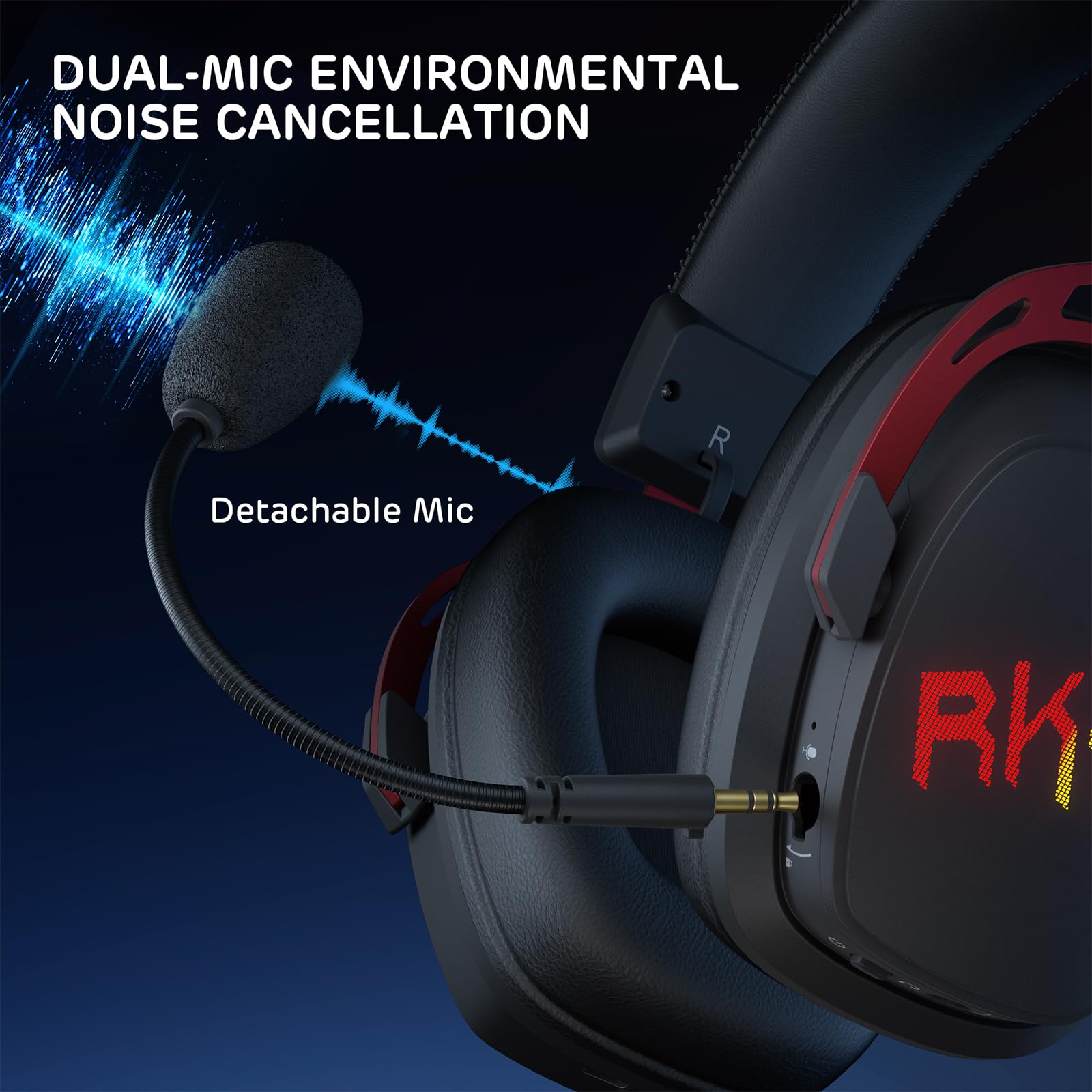 RK ROYAL KLUDGE HG103 - Auriculares inalámbricos para juegos para PS5, PS4, PC, Switch, BT5.3/2.4G/3.5 mm, RGB con cable con micrófono con cancelación de ruido, controladores de 50 mm, marco duradero