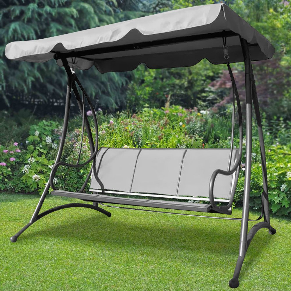 Bakaji Dondolo Da Giardino 3 Posti Colore Grigio Antracite Tetto Parasole Struttura in Acciaio Inox Seduta in Texilene Traspirante Dimensioni 194 x 119 x 170 cm