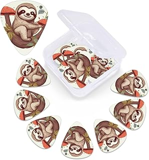 Sloth With Mushrooms Print Guitar Picks 12 Pack Guitar Plectrums with Storage Box Bass Picks For Acoustic Guitar Bass Electric Ukulele Includes 0.46mm, 0.71mm, 0.96mm