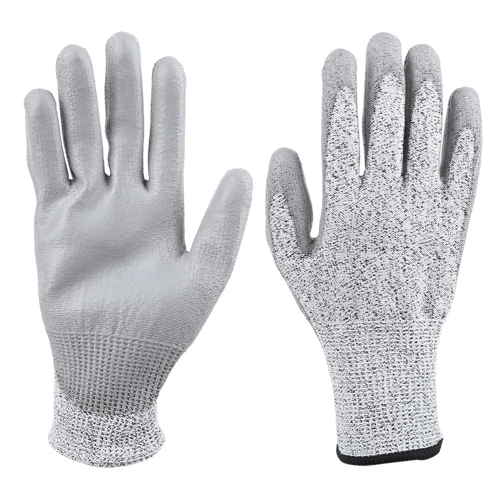 Hyuduo Cut Resistant HPPE Safety Gloves, Oil Proof, Non Slip for Woodworking Machinery Factory, With PU Coating