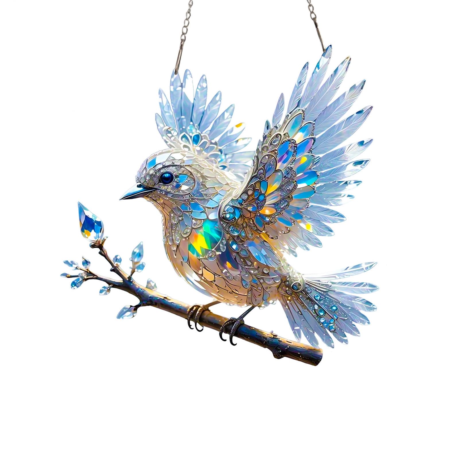 XAGMODSHN Artistic Stained Glass Bluebird Acrylic Hanging Ornaments Decoration Bird Room Accent for Nature Themes Window Gardens Acrylic Sun Catcher Window Hanging Decors