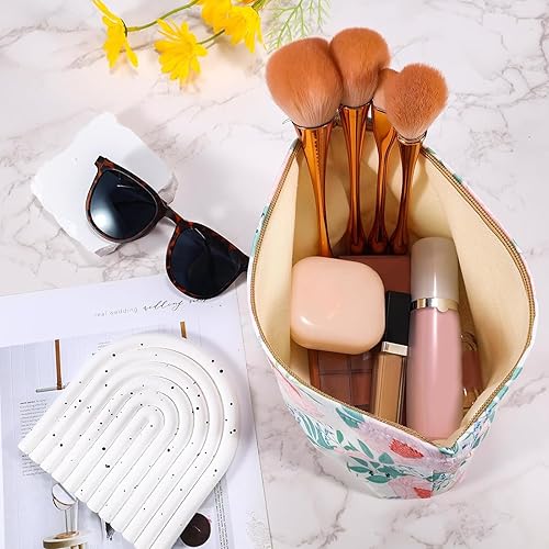 Miniatura 2 de URSKYTOUS Bolsa de maquillaje de flores, bolsa grande de viaje para cosméticos para mujer, bonita bolsa de maquillaje con cremallera, bolsa de