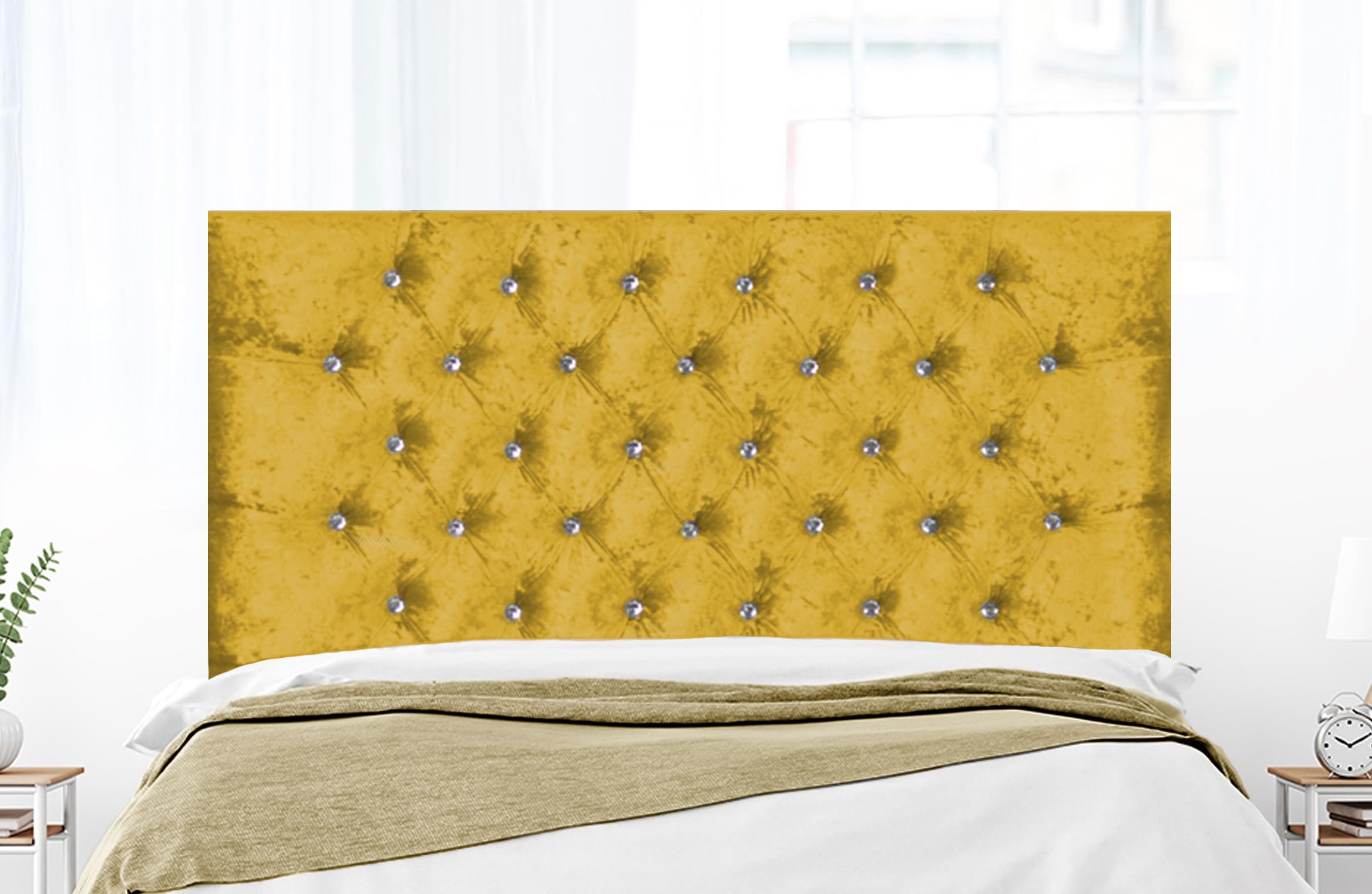 COOL BED Crushed Velvet Chesterfield Headboards for Beds | Upholstered Panel Headboard (GOLD, 4FT - SMALL SINGLE)