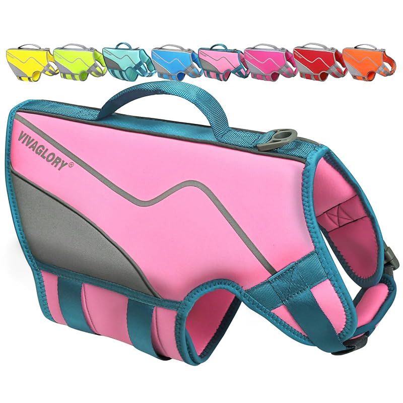 Colete salva-vidas para cães em neoprene VIVAGLORY com espuma flutuante, S, Light Pink